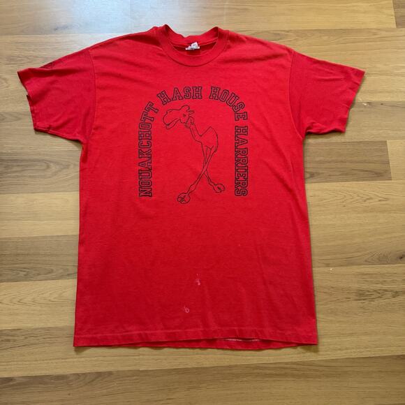 Vintage 1986 Nouakchott Hash House Harriers 100th Run Club Red Tee Shirt Sz XL - Picture 1 of 7